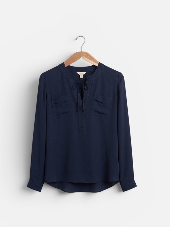 Rebecca Taylor Tops - Rebecca Taylor Navy Blue Silk Tie-Neck Utility Blouse 100% silk blouse size 0